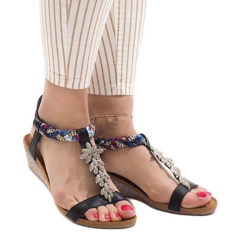 Sandalias de cuña negras con elástico B133-1 negro 1 Sandalias de cuña negras con elástico B133-1 negro 1