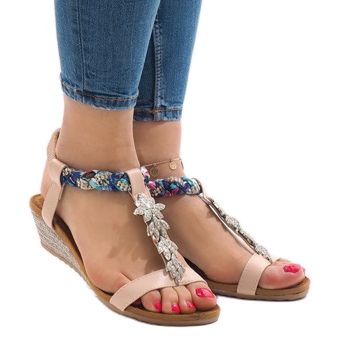 Sandalias de cuña rosa con elástico B133-3 rosado multicolor 1 Sandalias de cuña rosa con elástico B133-3 rosado multicolor 1