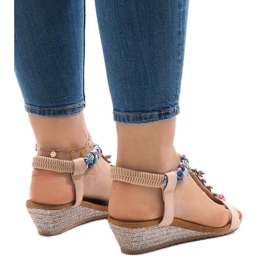 Sandalias de cuña rosa con elástico B133-3 rosado multicolor 3