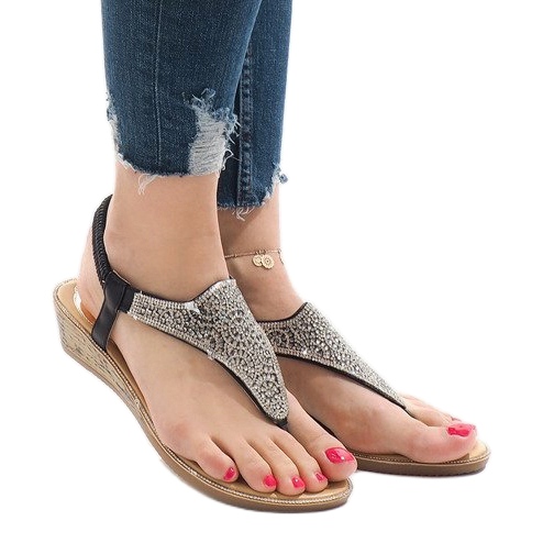 Sandalias de cuña negra con elástico FM4075 negro multicolor 1 Sandalias de cuña negra con elástico FM4075 negro multicolor 1