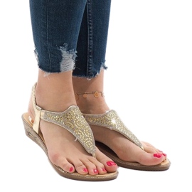 Sandalias de cuña doradas con elástico FM4075 dorado 1
