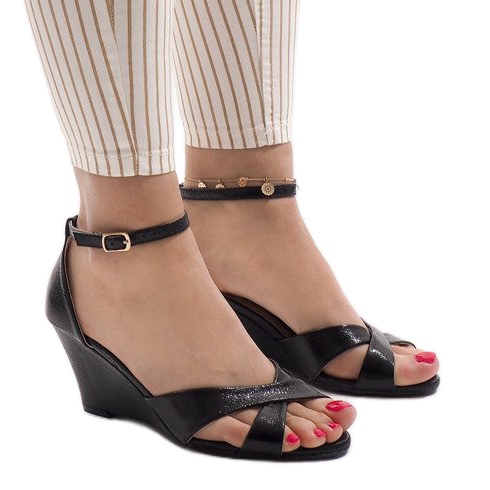 Sandalias de cuña negras QL-78 negro 2 Sandalias de cuña negras QL-78 negro 2