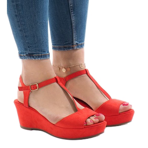 Sandalias cuña rojas 6-309 rojo 1