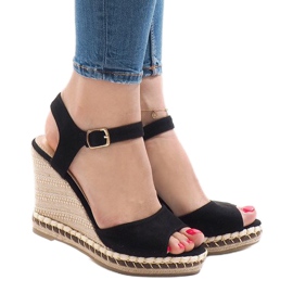 Sandalias de cuña de ante negro LM-8006 1
