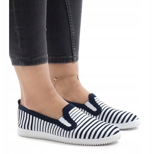 Zapatillas de rayas azul marino XJ-2909 blanco 1