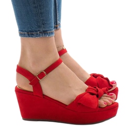 Sandalias rojas de cuña con lazo F055 rojo 3