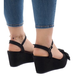 Sandalias de cuña negras con lazo F055 negro 3