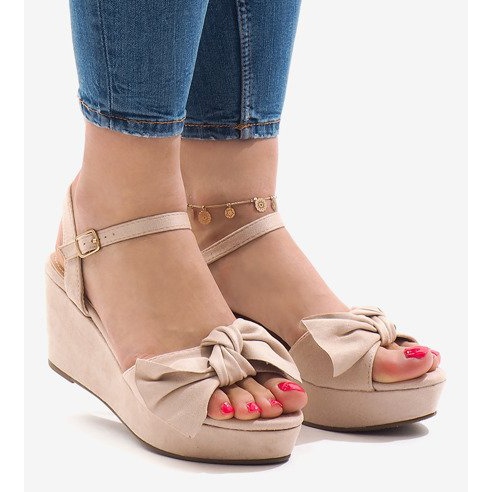 Sandalias de cuña rosa con lazo F055 rojo 2