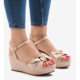 Sandalias de cuña rosa con lazo F055 rojo 1 Sandalias de cuña rosa con lazo F055 rojo 1