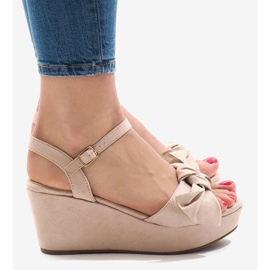 Sandalias de cuña rosa con lazo F055 rojo 3