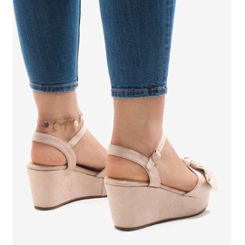 Sandalias de cuña rosa con lazo F055 rojo 4