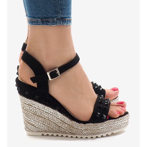Sandalias de cuña de ante negro con tachuelas TS-16 1