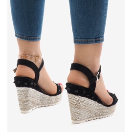 Sandalias de cuña de ante negro con tachuelas TS-16 4
