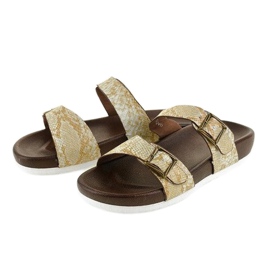 Pantuflas blancas y marrones con hebilla GA735 marrón 2