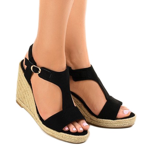 Sandalias cuña negras alpargatas H-69 negro 1
