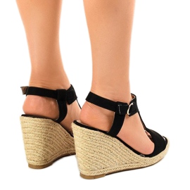 Sandalias cuña negras alpargatas H-69 negro 3