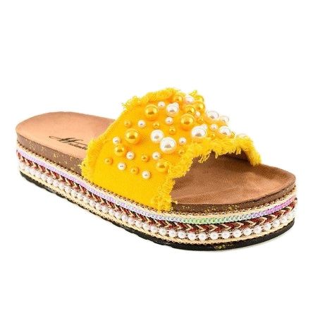 Zapatilla decorada amarilla 1035 perlas amarillo 1