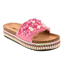 Zapatillas rosa decoradas 1035 perlas 1
