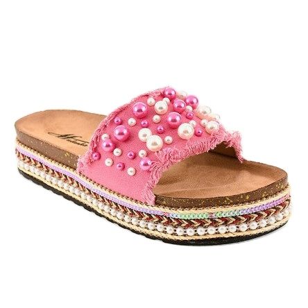 Zapatillas rosa decoradas 1035 perlas rosado 1