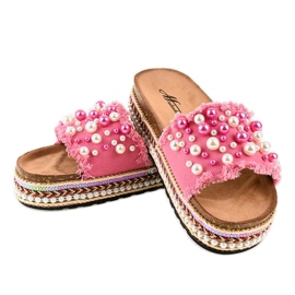 Zapatillas rosa decoradas 1035 perlas rosado 3