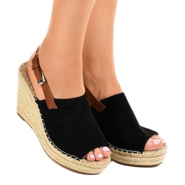 Sandalias cuña negras alpargatas KA-20 negro 1 Sandalias cuña negras alpargatas KA-20 negro 1