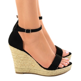 Sandalias de cuña negras alpargatas BD342 negro 2