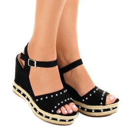 Sandalias de cuña negras con perlas 77-32 negro 1 Sandalias de cuña negras con perlas 77-32 negro 1