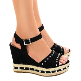Sandalias de cuña negras con perlas 77-32 negro 2