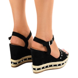 Sandalias de cuña negras con perlas 77-32 negro 3