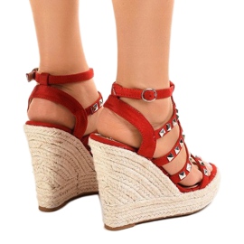 Sandalia cuña paja roja 9529 rojo 3