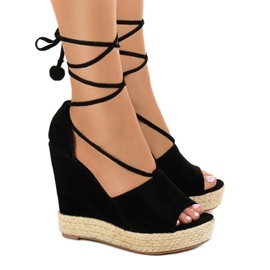Sandalias cuña negras alpargatas F35-18 negro 2