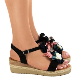Sandalias de cuña negras con flores 218-168 negro 2