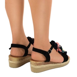Sandalias de cuña negras con flores 218-168 negro 3