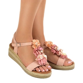 Sandalias de cuña rosa con flores 218-168 1
