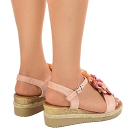 Sandalias de cuña rosa con flores 218-168 rosado 2