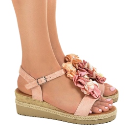 Sandalias de cuña rosa con flores 218-168 rosado 3