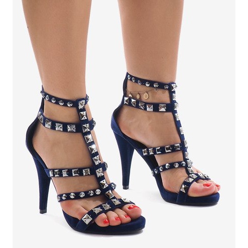 Sandalias azules con tacón ante GH083-6 azul marino 1