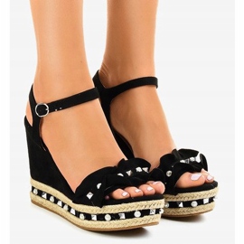Sandalia cuña perlas perlas 2445 negro 1