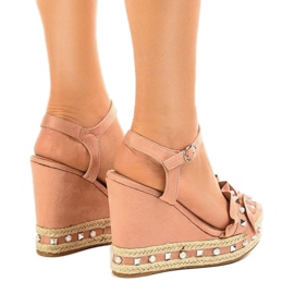 Sandalias de cuña rosa con perlas 2445 rosado 3