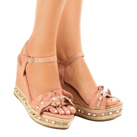 Sandalias de cuña rosa con perlas 2445 rosado 2