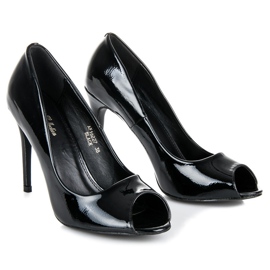 Comer Zapatos De Salón Lacados Con Punta Abierta negro 7