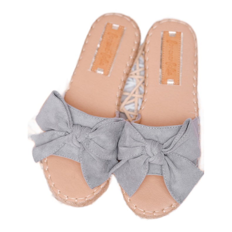 Forever Folie Pantuflas de ante con lazo gris 2