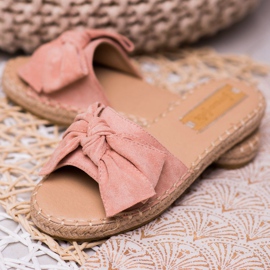 Forever Folie Pantuflas de ante con lazo rosado 1 Forever Folie Pantuflas de ante con lazo rosado 1