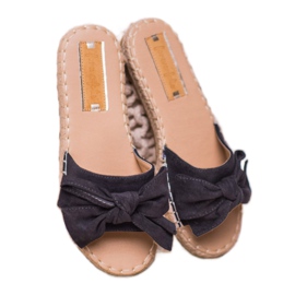 Forever Folie Pantuflas de ante con lazo negro 2