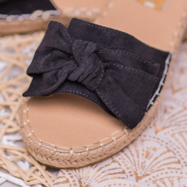 Forever Folie Pantuflas de ante con lazo negro 4