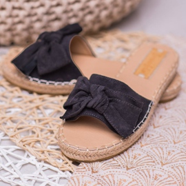 Forever Folie Pantuflas de ante con lazo negro 3