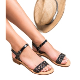 SHELOVET Sandalias de tacón trenzado negro 2