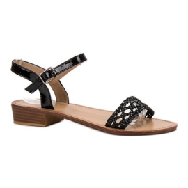 SHELOVET Sandalias de tacón trenzado negro 1