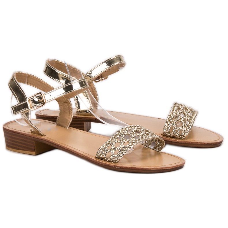 SHELOVET Sandalias de tacón trenzado amarillo 1