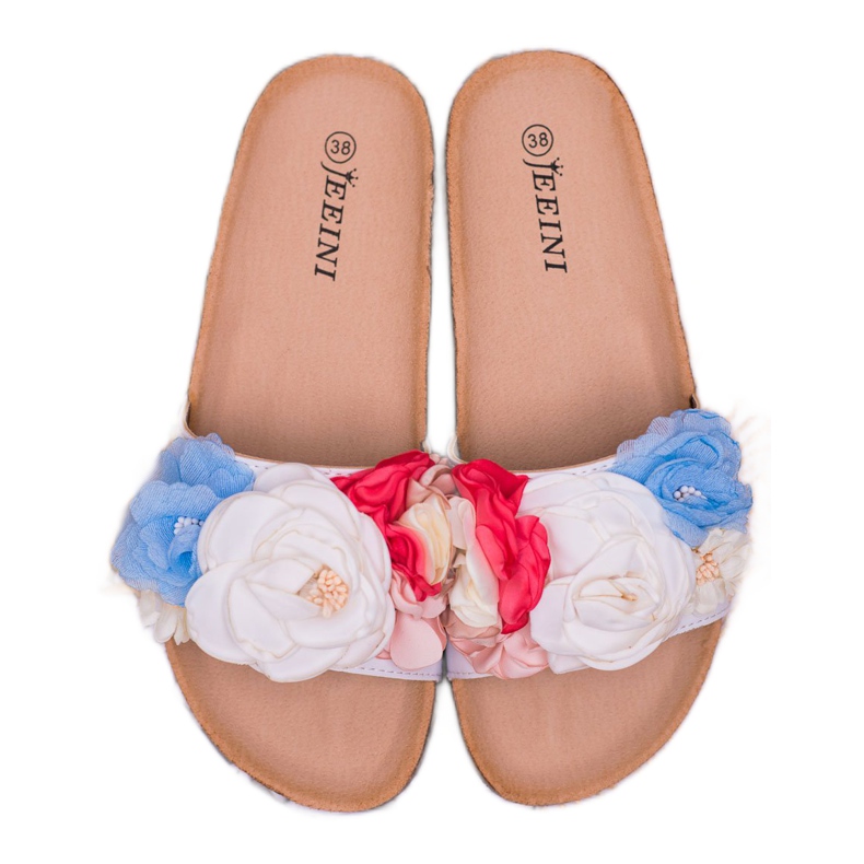 SHELOVET Pantuflas Blancas Con Flores blanco 1